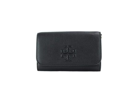 Tory Burch - Thea Small Black Pebble Leather Flat Wallet Crossbody Handbag