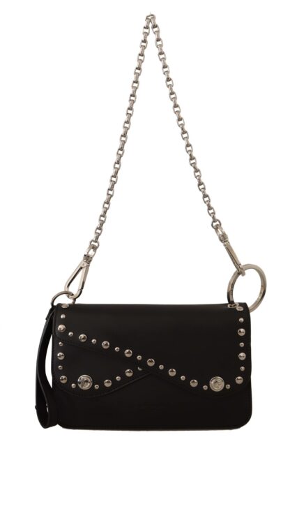 Dolce & Gabbana - Elegant Black Leather Shoulder Bag with Silver Detailing