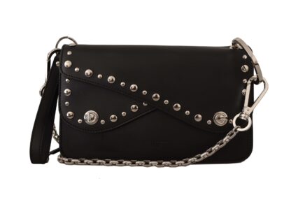 Dolce & Gabbana - Elegant Black Leather Shoulder Bag with Silver Detailing