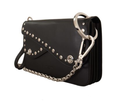 Dolce & Gabbana - Elegant Black Leather Shoulder Bag with Silver Detailing