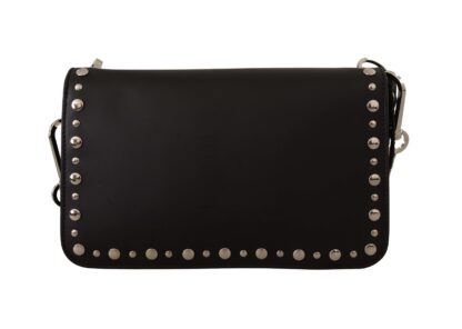 Dolce & Gabbana - Elegant Black Leather Shoulder Bag with Silver Detailing