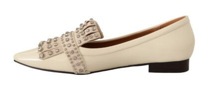 - Embellished Crystal Leather Loafers - Off White