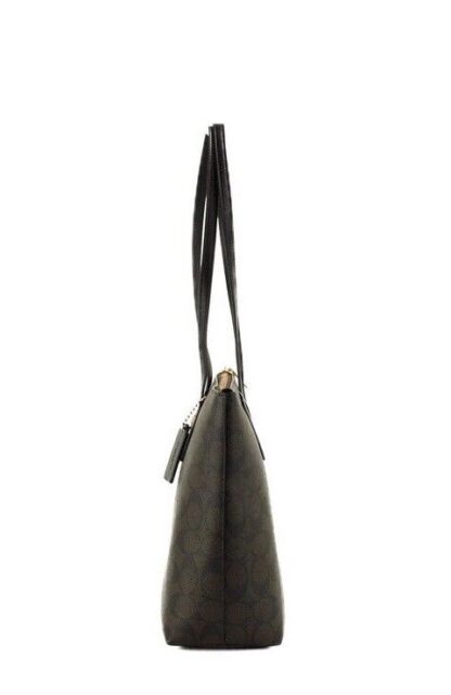 COACH - Brown Black Signature Canvas Medium Shoulder Tote Handbag Purse