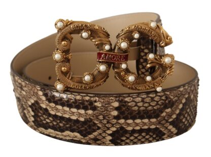 Dolce & Gabbana - Elegant Beige Python & Leather Belt with Pearl Accents