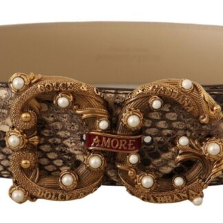 Dolce & Gabbana - Vintage-Brass Logo Pearl Embellished Belt