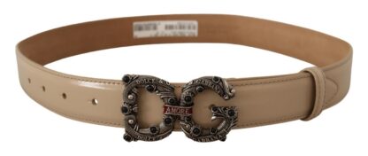 Dolce & Gabbana - Elegant Beige Leather Amore Belt with Pearl Accents