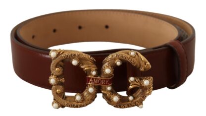 Dolce & Gabbana - Elegant Pearl-Embellished Leather Amore Belt