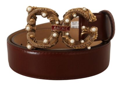 Dolce & Gabbana - Elegant Pearl-Embellished Leather Amore Belt