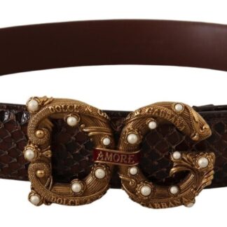 Dolce & Gabbana - Elegant Beige Python & Leather Belt with Pearl Accents