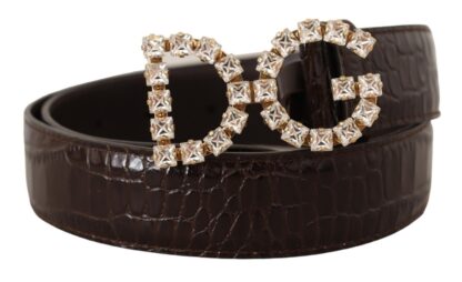 Dolce & Gabbana - Crystal Buckle Crocodile Print Leather Belt