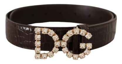 Dolce & Gabbana - Crystal Buckle Crocodile Print Leather Belt