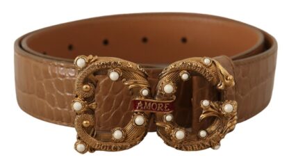 Dolce & Gabbana - Elegant Croco Leather Amore Belt with Pearls