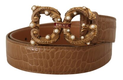 Dolce & Gabbana - Elegant Croco Leather Amore Belt with Pearls