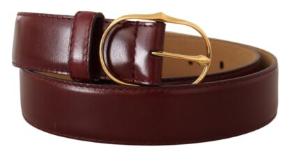 Dolce & Gabbana - Elegant Bordeaux Leather Belt with Gold Buckle