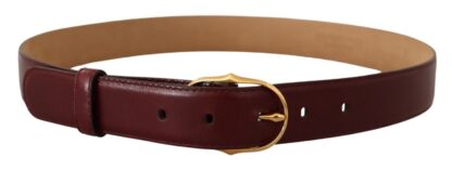 Dolce & Gabbana - Elegant Bordeaux Leather Belt with Gold Buckle