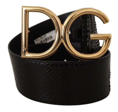 Dolce & Gabbana - Elegant Black Python Skin Belt with Gold Buckle