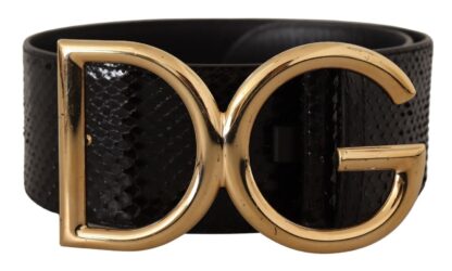 Dolce & Gabbana - Elegant Black Python Skin Belt with Gold Buckle