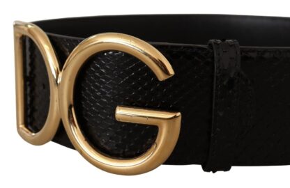 Dolce & Gabbana - Elegant Black Python Skin Belt with Gold Buckle