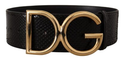 Dolce & Gabbana - Elegant Black Python Skin Belt with Gold Buckle