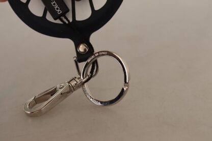 Dolce & Gabbana - Chic Black Leather Keychain with Silver Accents