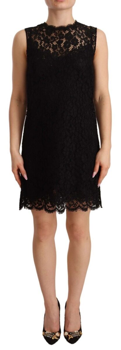 Dolce & Gabbana - Elegant Floral Lace Sheath Dress in Black