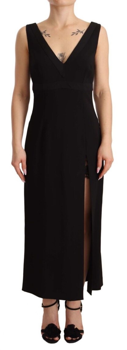 Dolce & Gabbana - Elegant Black V-Neck Sheath Midi Dress