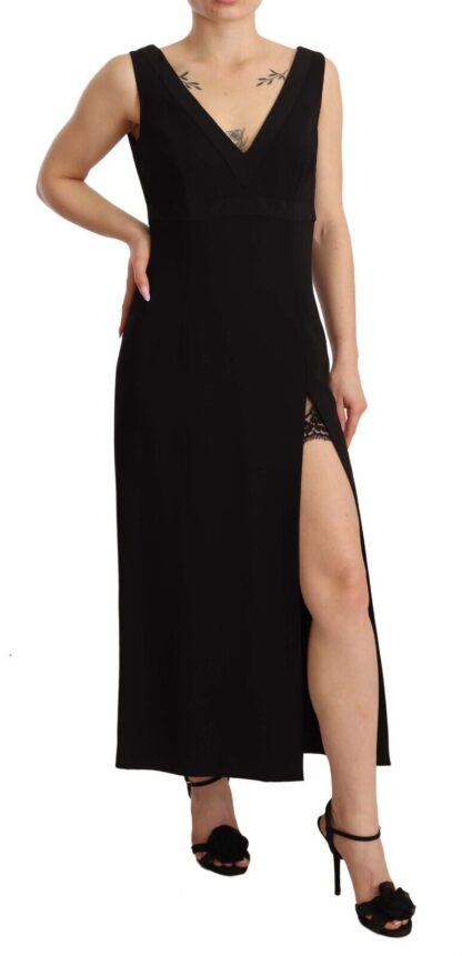 Dolce & Gabbana - Elegant Black V-Neck Sheath Midi Dress