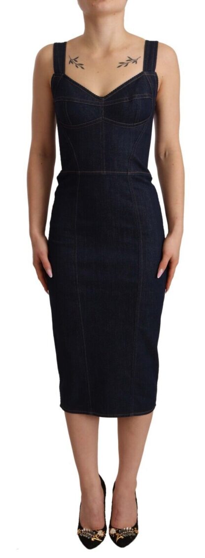 Dolce & Gabbana - Elegant Dark Blue Denim Sheath Midi Dress