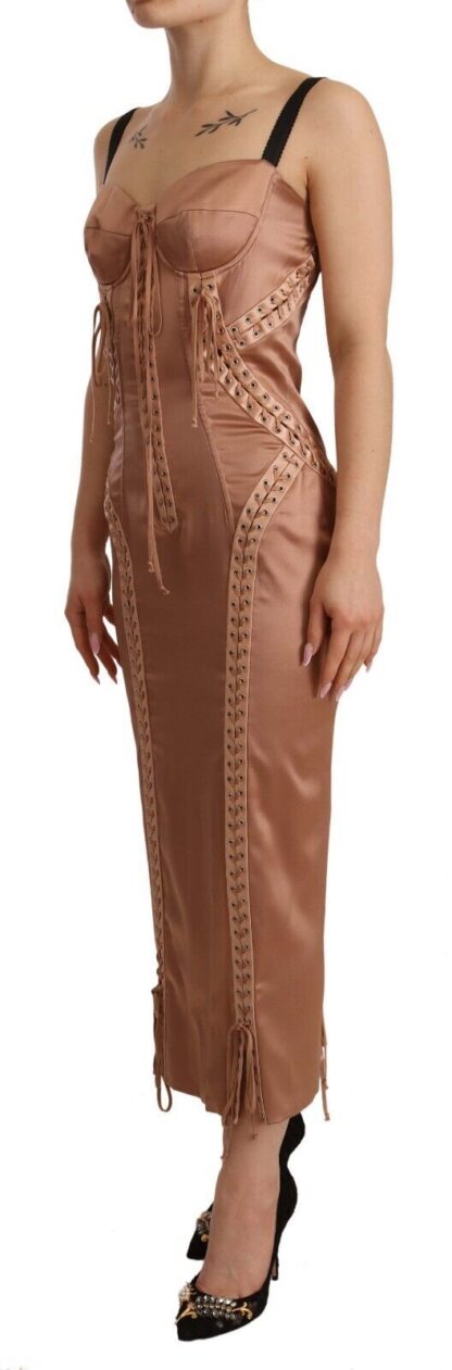 Dolce & Gabbana - Elegant Beige Corset Midi Silk Dress