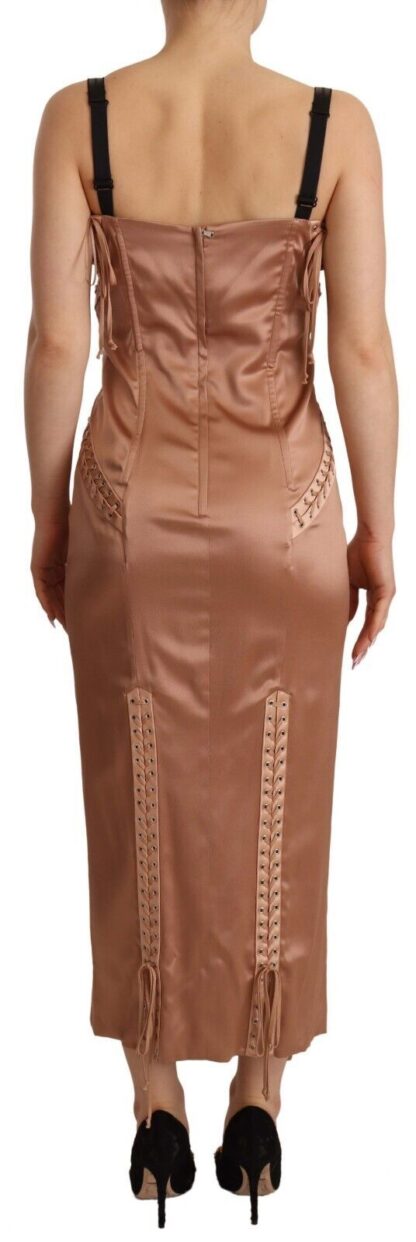 Dolce & Gabbana - Elegant Beige Corset Midi Silk Dress