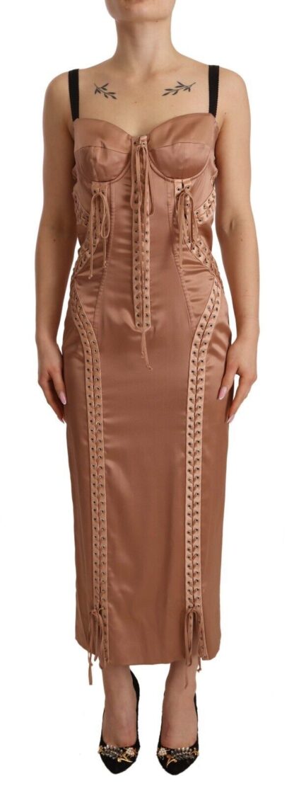 Dolce & Gabbana - Elegant Beige Corset Midi Silk Dress