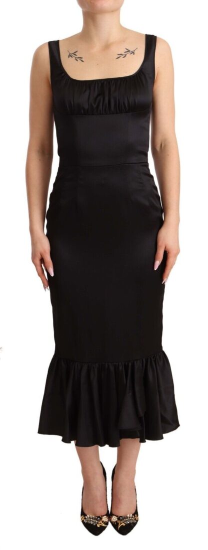 Dolce & Gabbana - Elegant Black Silk Midi Sheath Dress