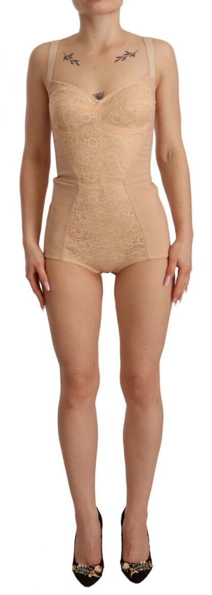 Dolce & Gabbana - Beige Lace Panel Stretch Bodysuit