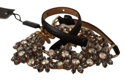 Dolce & Gabbana - Elegant Crystal Daisy Chain Leather Belt