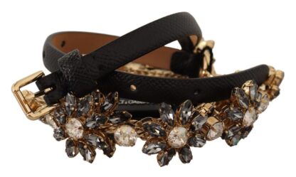 Dolce & Gabbana - Elegant Crystal Daisy Chain Leather Belt