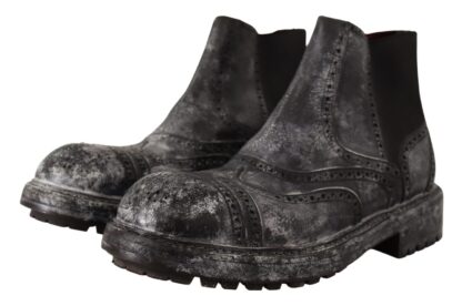 Dolce & Gabbana - Elegant Gray Leather Ankle Boots