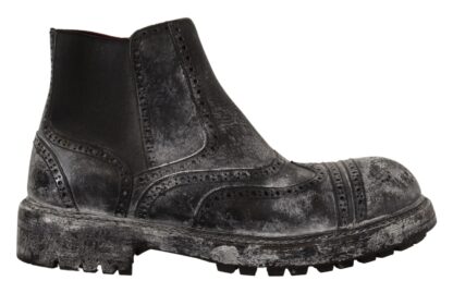 Dolce & Gabbana - Elegant Gray Leather Ankle Boots