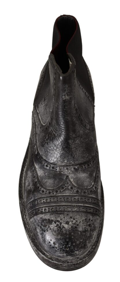 Dolce & Gabbana - Elegant Gray Leather Ankle Boots