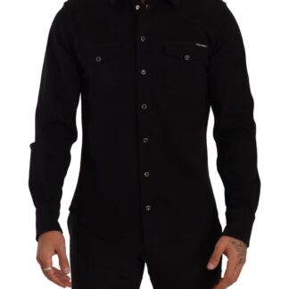 Dolce & Gabbana - Slim Fit Blue Logo Cotton Shirt