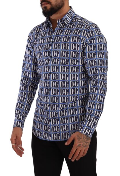 Dolce & Gabbana - Slim Fit Blue Logo Cotton Shirt