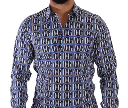 Dolce & Gabbana - Slim Fit Blue Logo Cotton Shirt