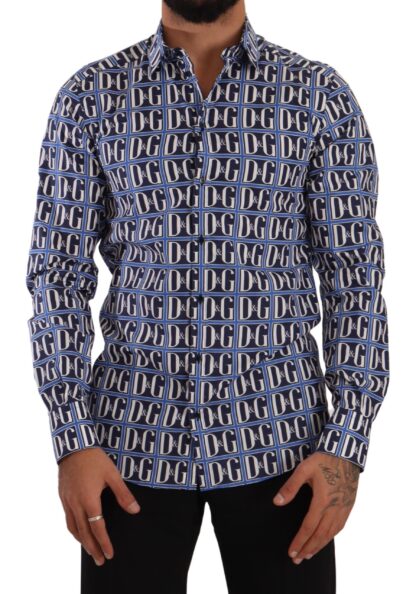 Dolce & Gabbana - Slim Fit Blue Logo Cotton Shirt