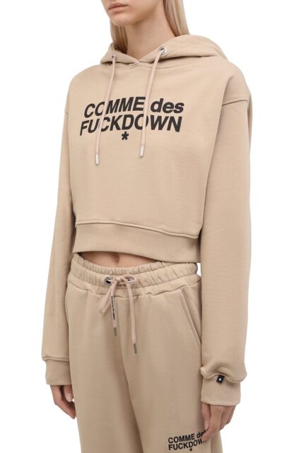 Comme Des Fuckdown - Beige Logo Print Hooded Sweatshirt