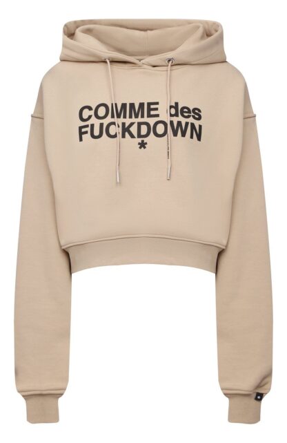 Comme Des Fuckdown - Beige Logo Print Hooded Sweatshirt