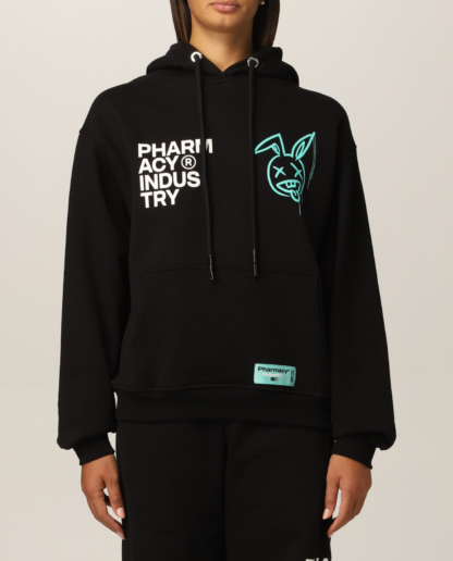 Pharmacy Industry - Chic Black Cotton Hoodie with Signature Design