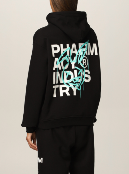 Pharmacy Industry - Chic Black Cotton Hoodie with Signature Design