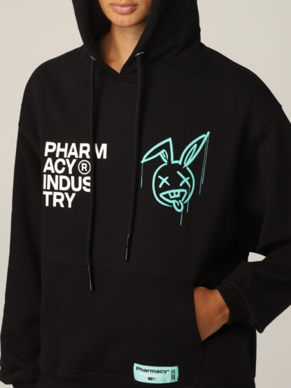 Pharmacy Industry - Chic Black Cotton Hoodie with Signature Design