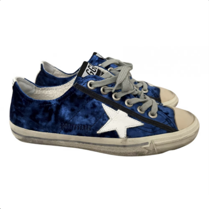 Golden Goose - Velvety Blue Suede Sneakers with White Star Accent