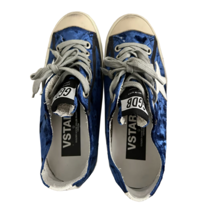 Golden Goose - Velvety Blue Suede Sneakers with White Star Accent