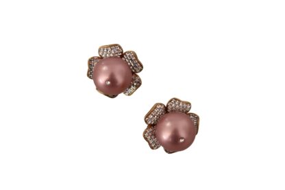 Dolce & Gabbana - Elegant Floral Crystal Pearl Clip-On Earrings